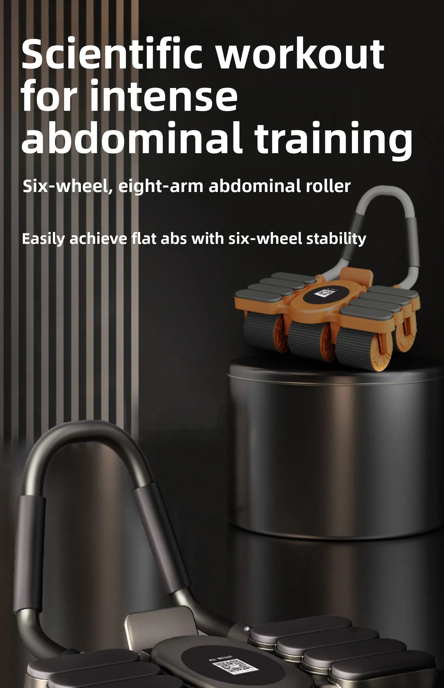 Abdominal roller with text on a black background