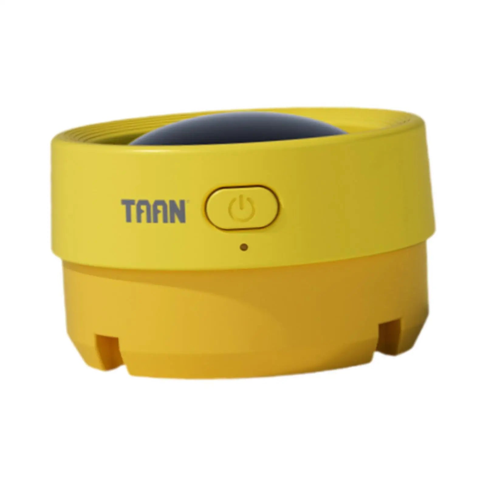 Yellow portable device with a power button on a white background