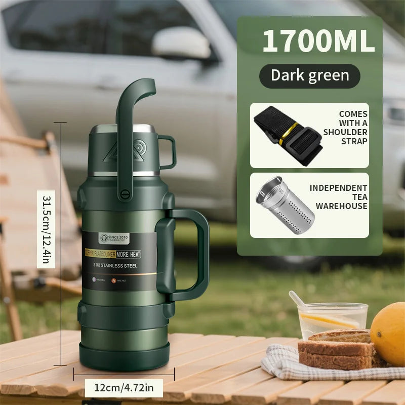 Large Stainless Steel Vacuum Thermos Flask – Double Walled Insulated Bottle for Hot & Cold Drinks