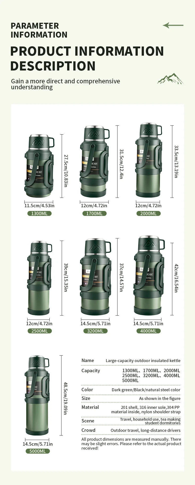 Large Stainless Steel Vacuum Thermos Flask – Double Walled Insulated Bottle for Hot & Cold Drinks