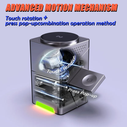 Advanced motion mechanism device with text on a light gray background