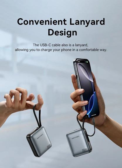 Mini Power Bank 10000mAh – 35W Fast Charge with Built-in Cable & Digital Display