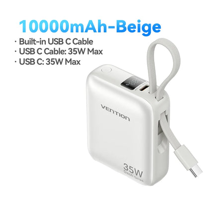 Mini Power Bank 10000mAh – 35W Fast Charge with Built-in Cable & Digital Display