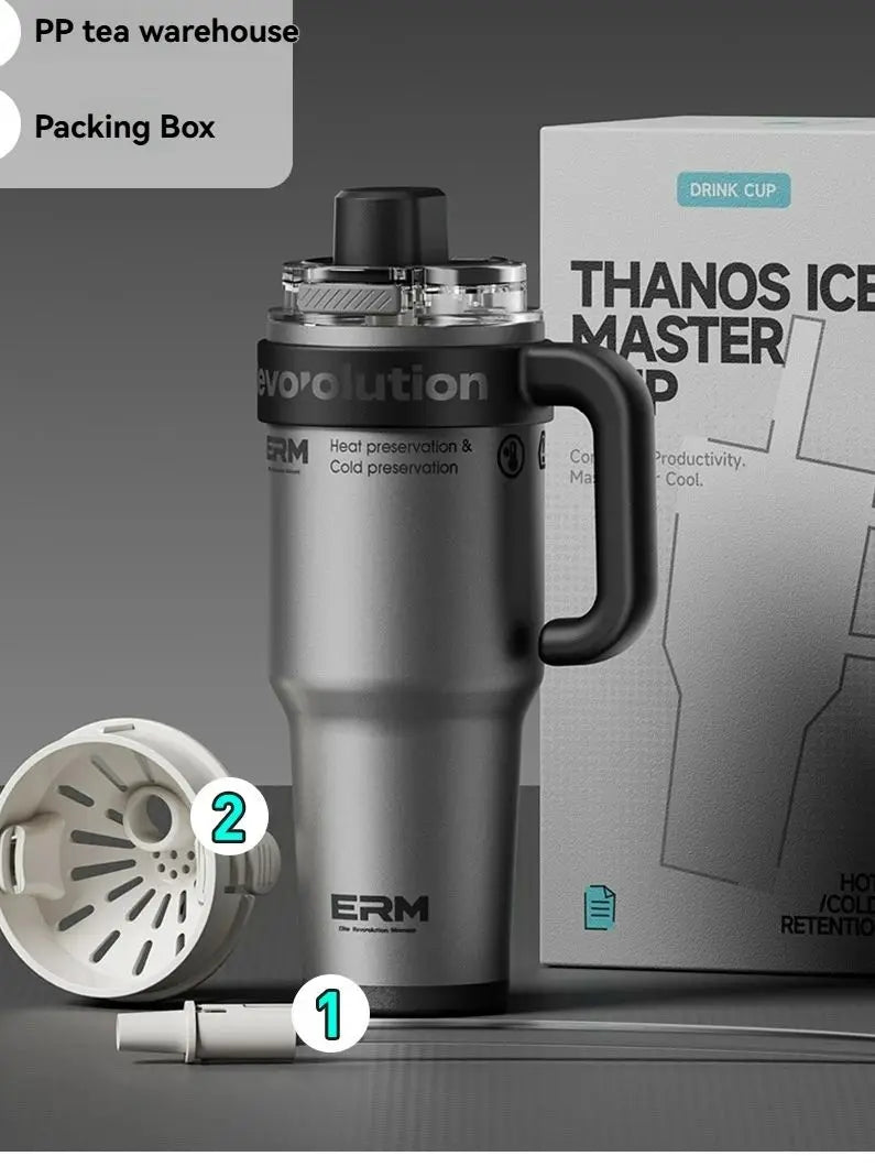 Ceramic Lined Insulated Tumbler with Straw & Handle – 1200ml Stainless Steel Vacuum Flask