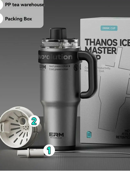 Ceramic Lined Insulated Tumbler with Straw & Handle – 1200ml Stainless Steel Vacuum Flask