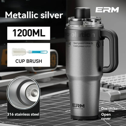 Ceramic Lined Insulated Tumbler with Straw & Handle – 1200ml Stainless Steel Vacuum Flask