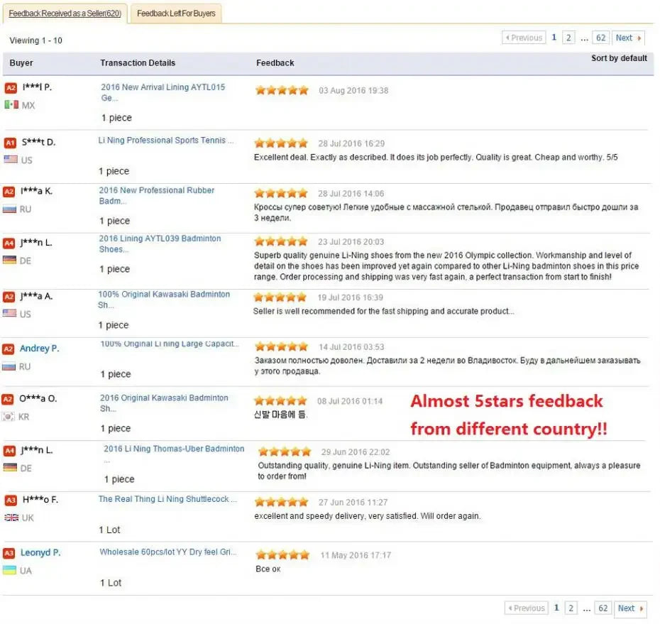 Feedback section from a transactional platform with product listings and reviews.