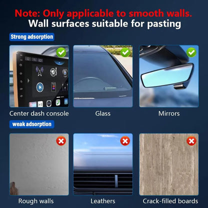 Product compatibility chart for strong and weak adhesion on car surfaces.