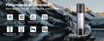Hydrogen generator with mountainous background and features listed on the left.