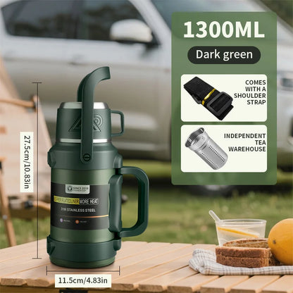 Large Stainless Steel Vacuum Thermos Flask – Double Walled Insulated Bottle for Hot & Cold Drinks
