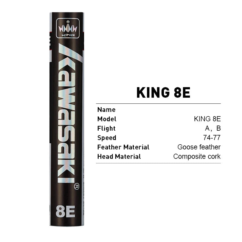 Kawasaki King Series 8E/10E Club & Training Badminton Shuttlecocks – Goose Feather, Speed 76/77