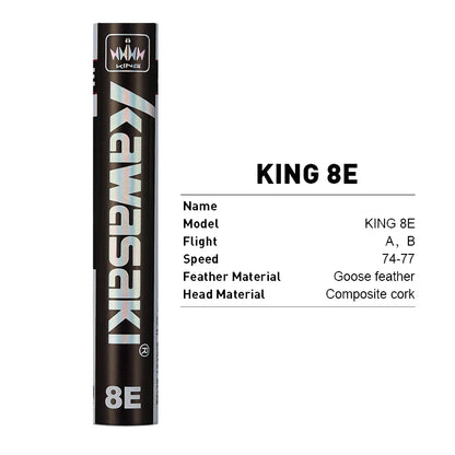 Kawasaki King Series 8E/10E Club & Training Badminton Shuttlecocks – Goose Feather, Speed 76/77