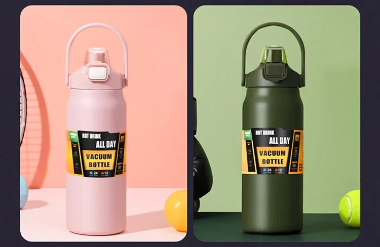 Stainless Steel Insulated Water Bottle with Straw – Vacuum Flask for Hot & Cold Drinks