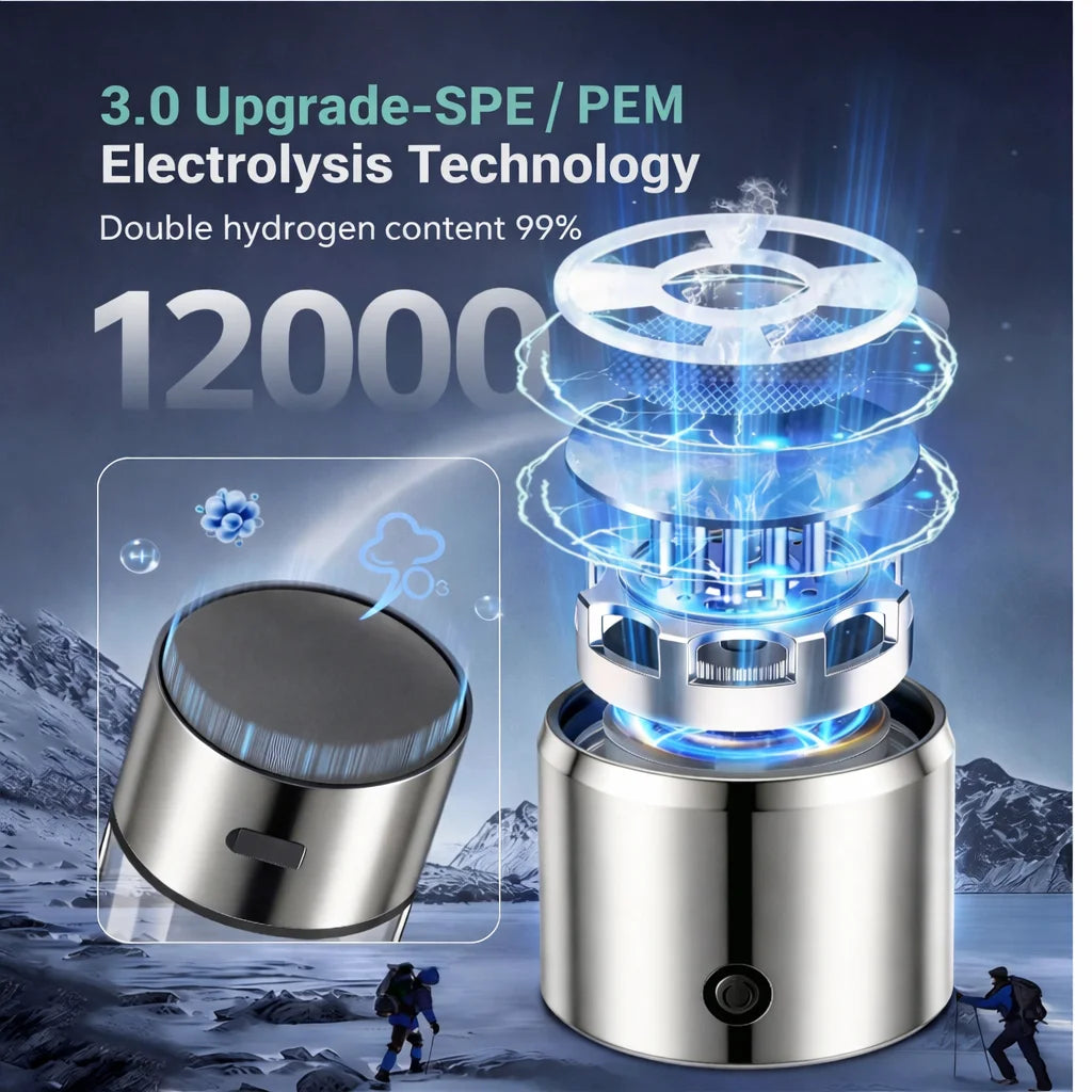 Electrolysis device with blue glowing element on a mountainous background