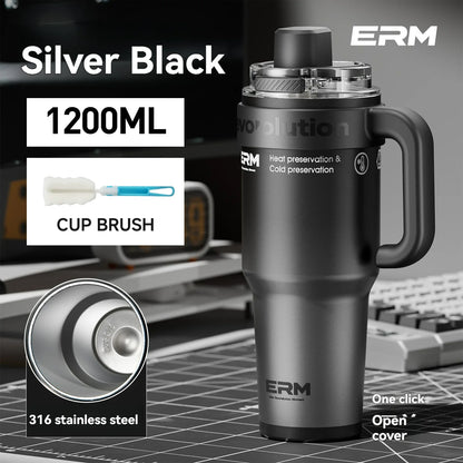 Ceramic Lined Insulated Tumbler with Straw & Handle – 1200ml Stainless Steel Vacuum Flask