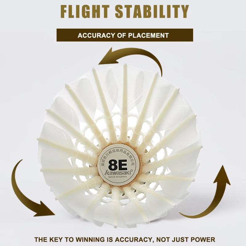 Kawasaki Badminton Shuttlecocks – Goose Feather 8E/10E, Speed 76/77 (12 Pack)
