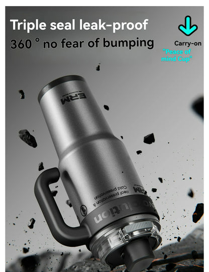 Ceramic Lined Insulated Tumbler with Straw & Handle – 1200ml Stainless Steel Vacuum Flask