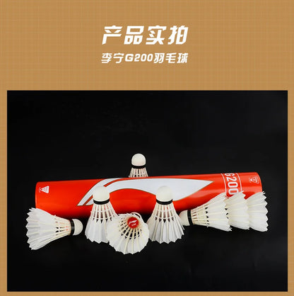 Li-Ning badminton shuttlecocks with a red and white box on a black background