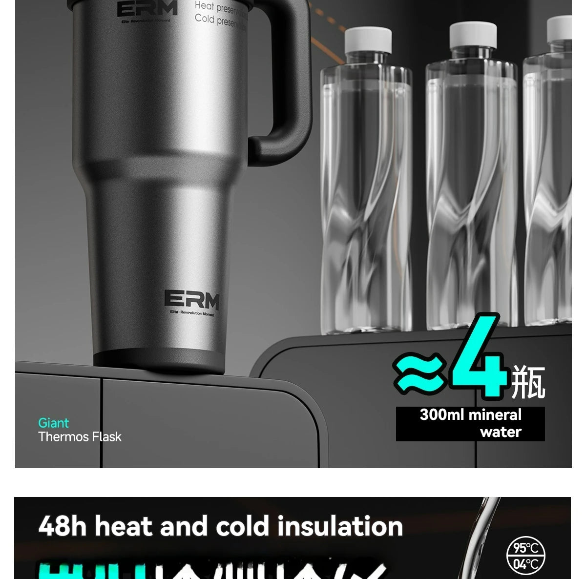 Ceramic Lined Insulated Tumbler with Straw & Handle – 1200ml Stainless Steel Vacuum Flask
