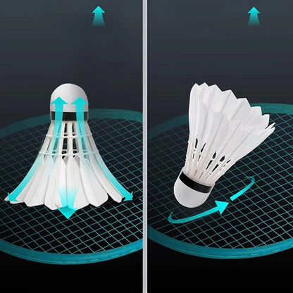 Illustration of a badminton shuttlecock with airflow arrows on a dark background