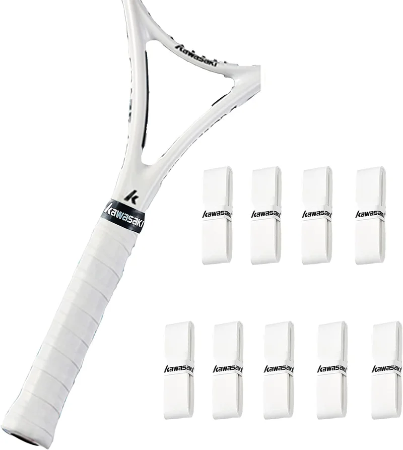 Tennis racket with Kawasaki branding on a white background