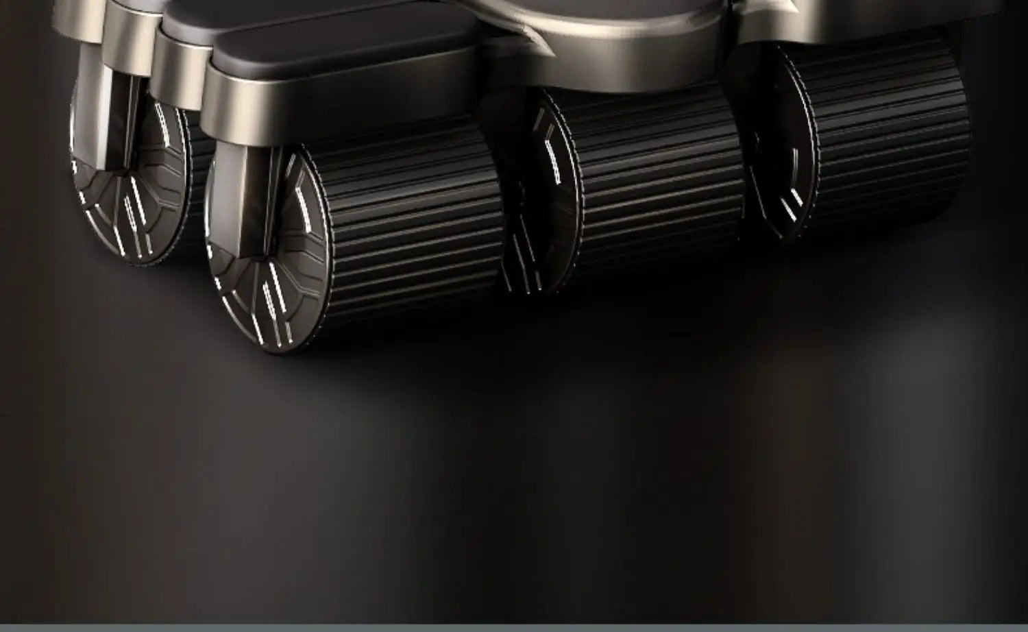 Close-up of a mechanical device with cylindrical components on a dark background
