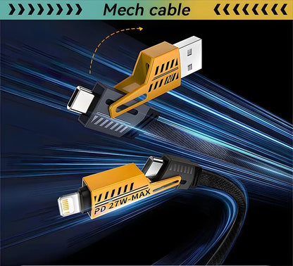Mechanical cable with connectors on a dark background