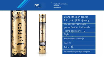 Gold cylindrical product with branding and specifications on a blue and white background