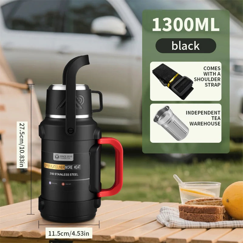 Large Stainless Steel Vacuum Thermos Flask – Double Walled Insulated Bottle for Hot & Cold Drinks