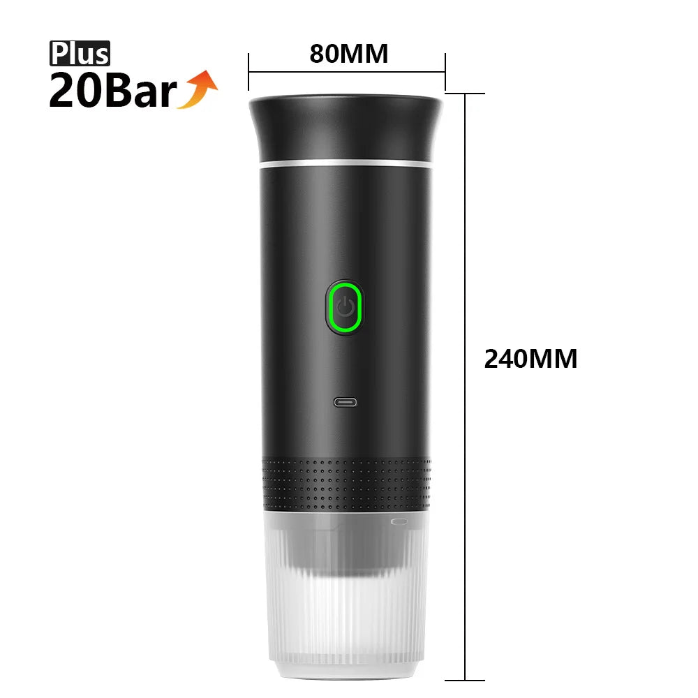 Black and white device with green indicator, labeled 'Plus 20Bar', showing dimensions on a white background.