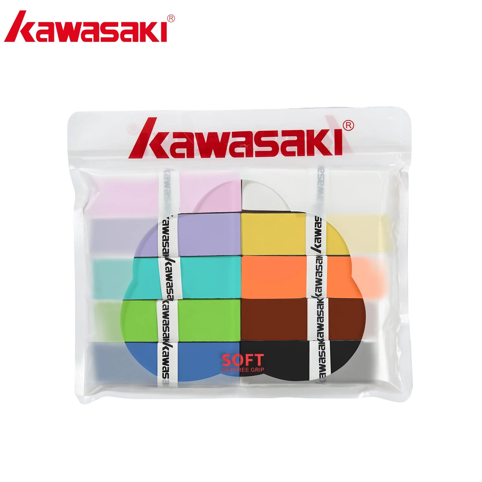 Packaged product with Kawasaki branding and color swatches on a white background