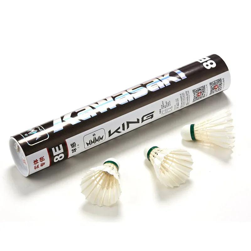 Kawasaki King Series 8E/10E Club & Training Badminton Shuttlecocks – Goose Feather, Speed 76/77