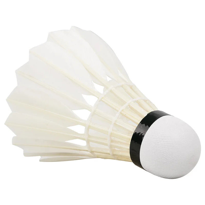 White badminton shuttlecock with black base on a white background