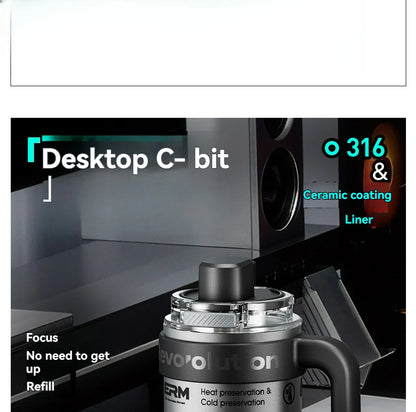 Ceramic Lined Insulated Tumbler with Straw & Handle – 1200ml Stainless Steel Vacuum Flask
