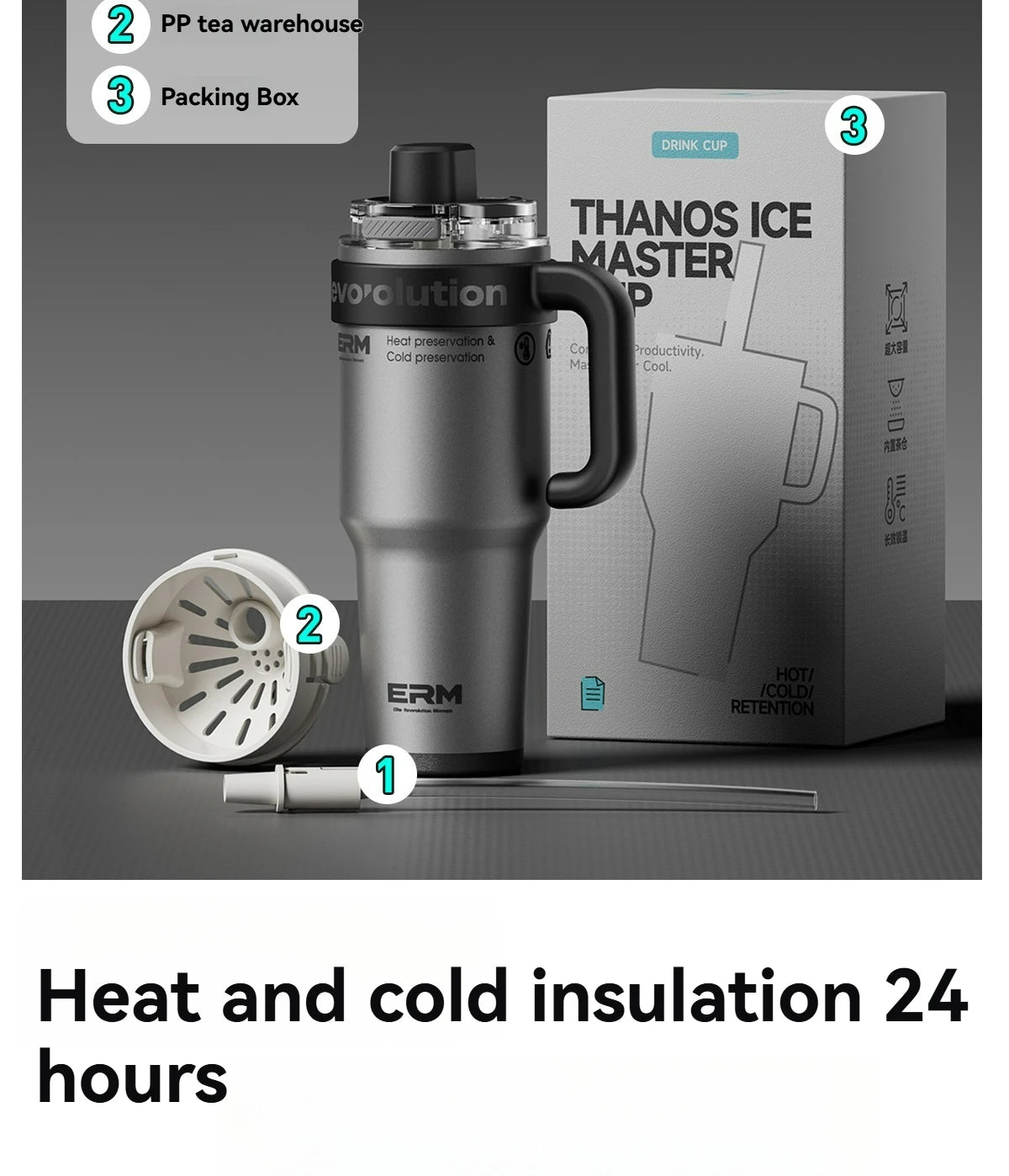Ceramic Lined Insulated Tumbler with Straw & Handle – 1200ml Stainless Steel Vacuum Flask