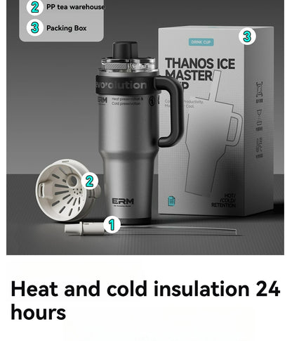 Ceramic Lined Insulated Tumbler with Straw & Handle – 1200ml Stainless Steel Vacuum Flask