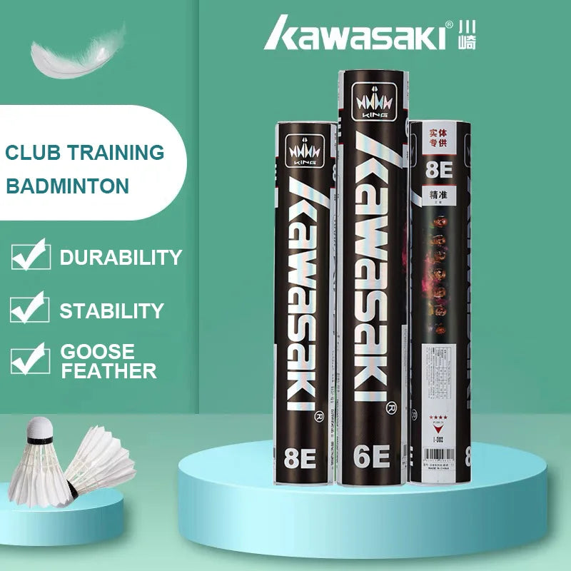 Kawasaki King Series 8E/10E Club & Training Badminton Shuttlecocks – Goose Feather, Speed 76/77