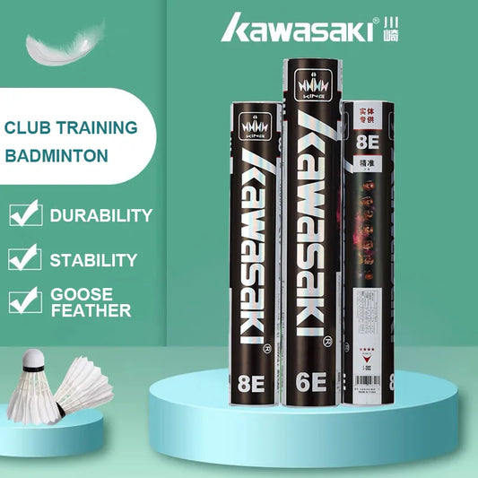 Kawasaki King Series 8E/10E Club & Training Badminton Shuttlecocks – Goose Feather, Speed 76/77
