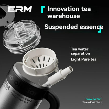 Ceramic Lined Insulated Tumbler with Straw & Handle – 1200ml Stainless Steel Vacuum Flask