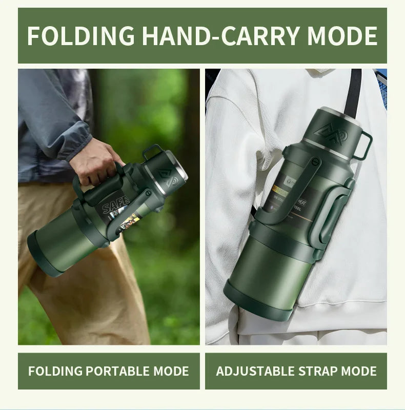 Large Stainless Steel Vacuum Thermos Flask – Double Walled Insulated Bottle for Hot & Cold Drinks