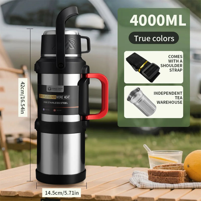 Large Stainless Steel Vacuum Thermos Flask – Double Walled Insulated Bottle for Hot & Cold Drinks