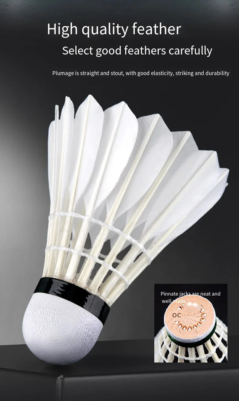Badminton shuttlecock with feathers and black band on a dark background