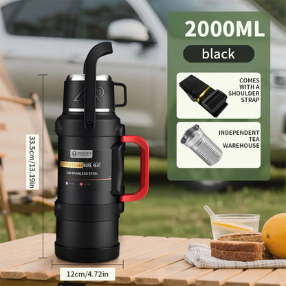 Large Stainless Steel Vacuum Thermos Flask – Double Walled Insulated Bottle for Hot & Cold Drinks