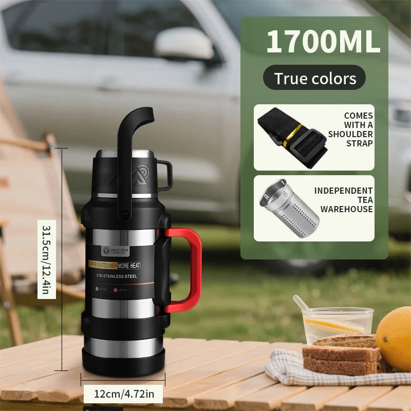 Large Stainless Steel Vacuum Thermos Flask – Double Walled Insulated Bottle for Hot & Cold Drinks