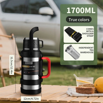 Large Stainless Steel Vacuum Thermos Flask – Double Walled Insulated Bottle for Hot & Cold Drinks