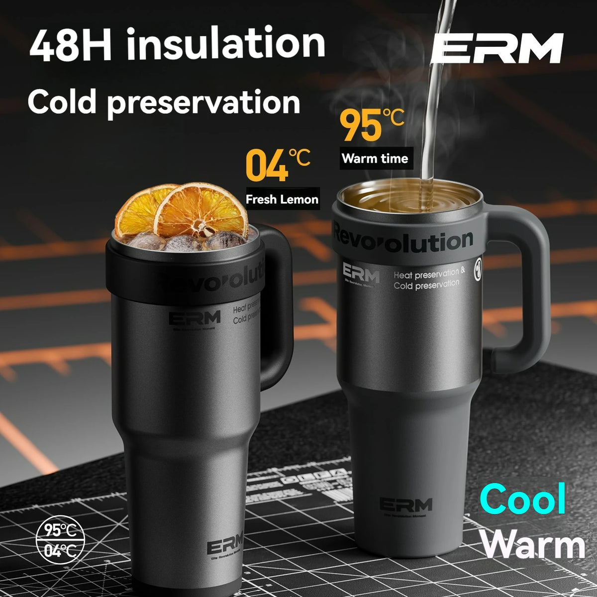 Ceramic Lined Insulated Tumbler with Straw & Handle – 1200ml Stainless Steel Vacuum Flask