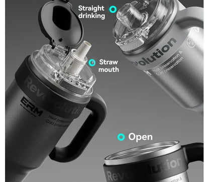 Ceramic Lined Insulated Tumbler with Straw & Handle – 1200ml Stainless Steel Vacuum Flask