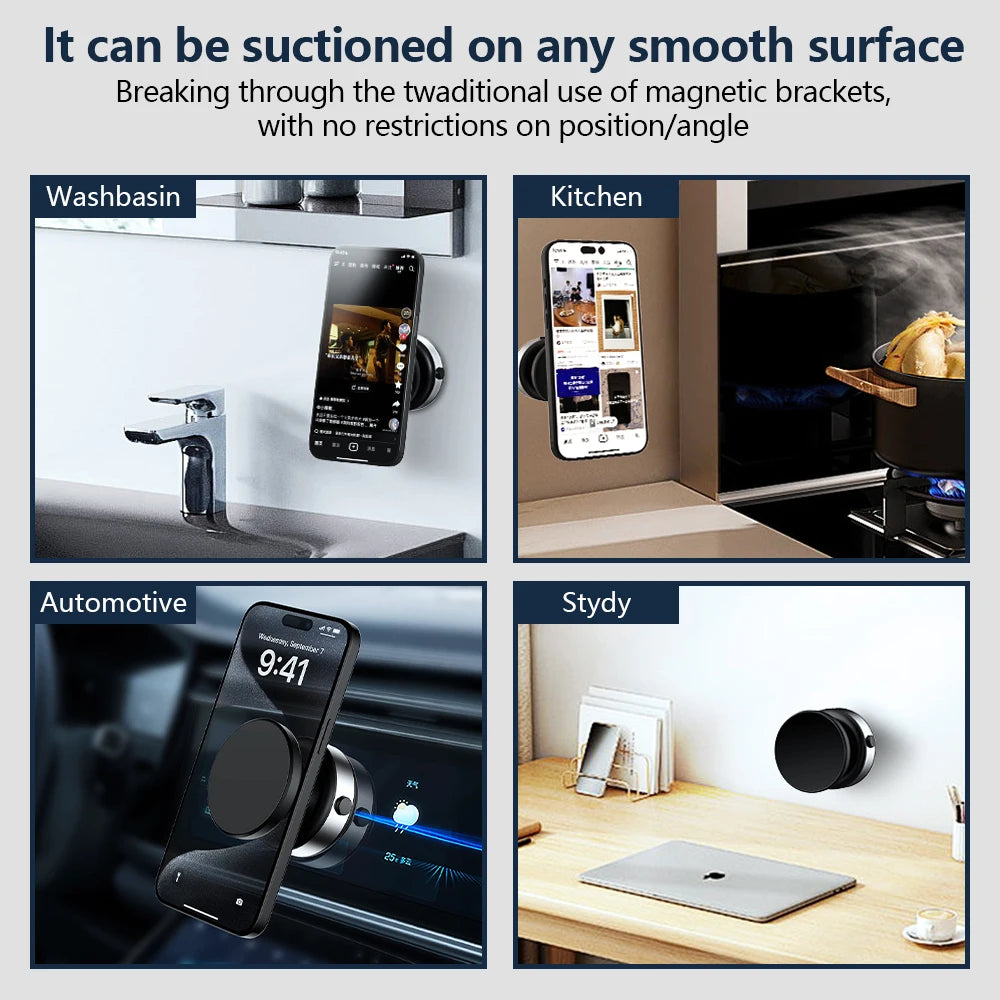 Smartphone holder with text on smooth surface usage in various settings.
