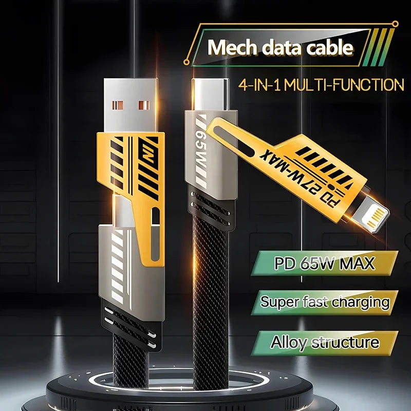 Mechanical data cable with USB connectors on a dark background